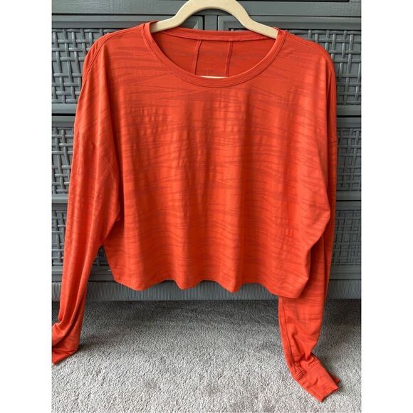 NWOT LULULEMON Muscle Love Long Sleeve Shirt in Tiger Mesh Warm Coral, $98 large - Picture 2 of 7